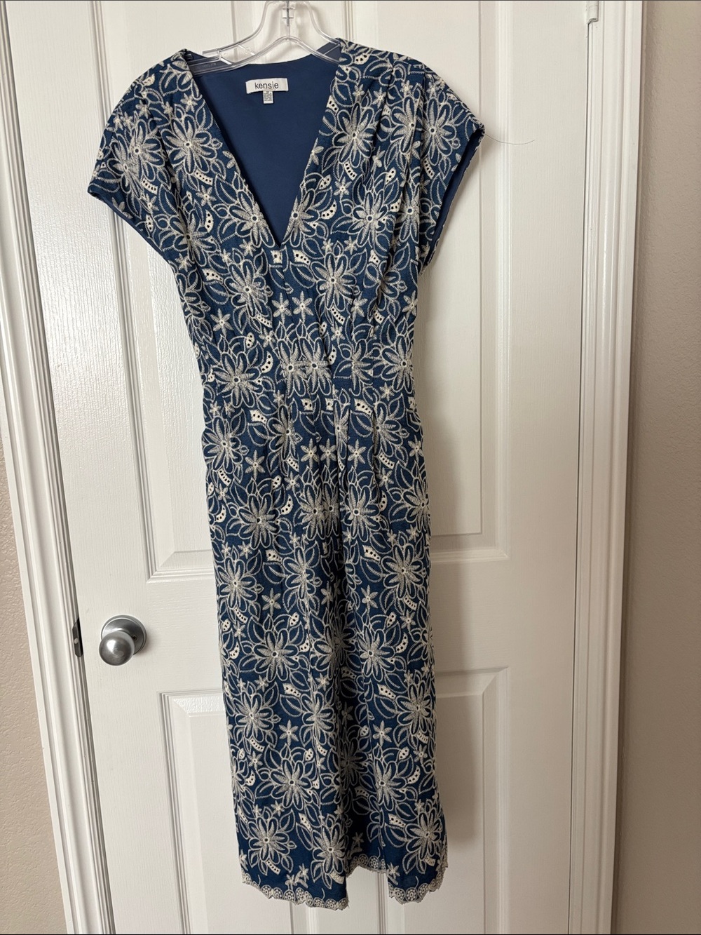 Kensie Navy and Cream Floral Lace Midi Dress